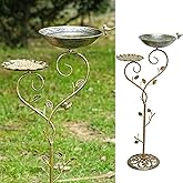 HOUYANG 37" H Cast Iron Pedestal Bird Bath, 2 in1 Bird Baths for Outdoors/Metal Bird Feeder Bowl Tray,Vintage Metal Bird Bath Garden Yard Decor