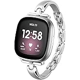 Silm Metal Band Compatible with Fitbit Versa 4/Fitbit Sense 2 Band Cute Women, Bling Jewelry Strap Replacement Compatible for Fitbit Sense/Versa 3 Women (Silver)
