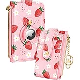 Miss Adola Cute Card Wallet Women with AirTag Holder - Strawberry Genuine Leather Small Wallets with Keychain RFID Credit Cardholder Air Tag Aesthetic Coin Purse for Female Ladies Teen Girls