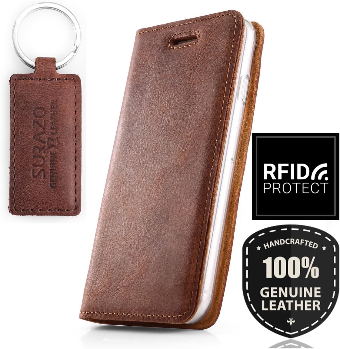 Surazo Leather Wallet Mobile Phone Case Compatible with Apple iPhone X/XS, Flip & Fold Smartphone Case with Stand