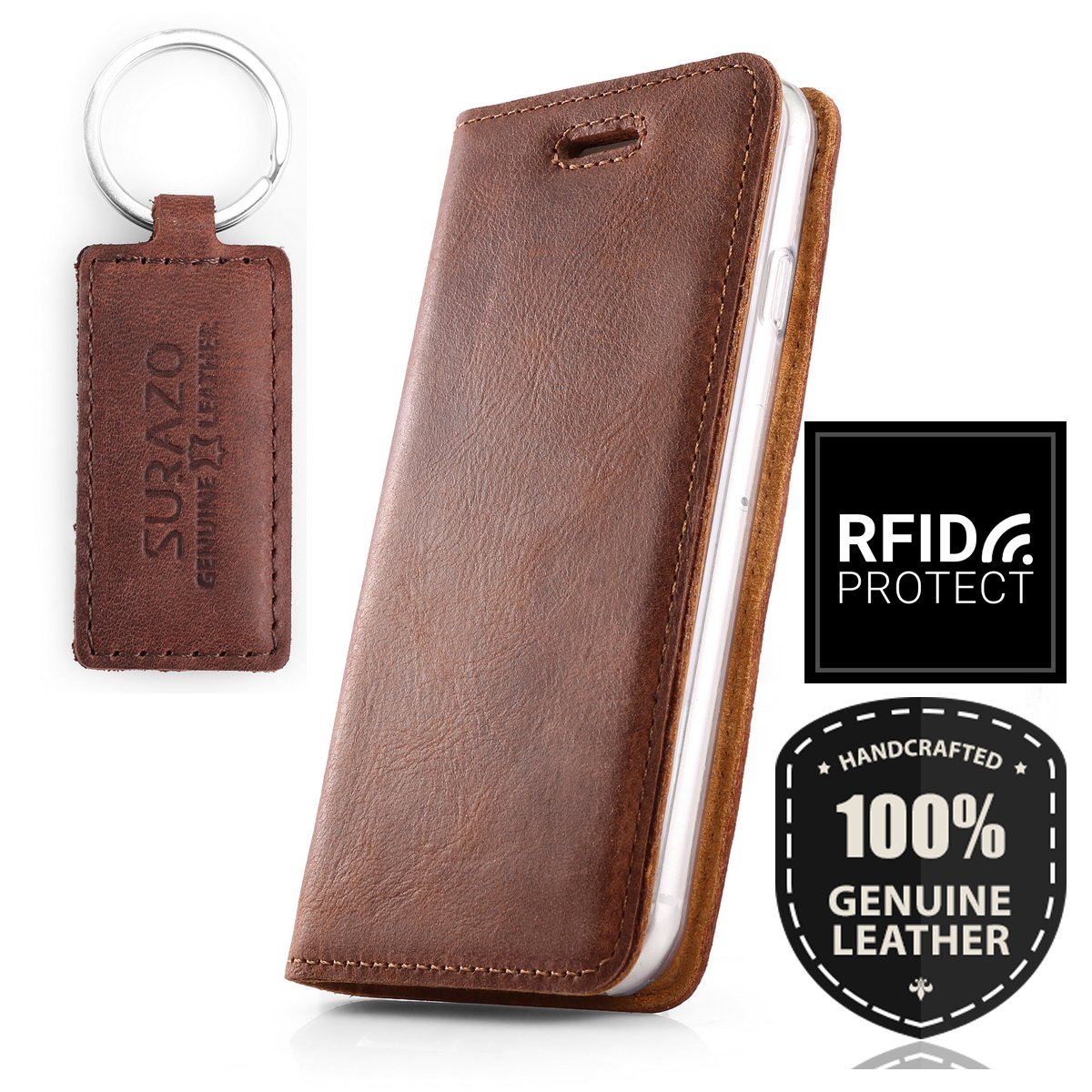 Surazo Leather Wallet Mobile Phone Case Compatible with Apple iPhone X/XS - Flip & Fold Smartphone Case with Stand, RFID Blocker, Magnet Closure, 3 Slots for Bank Cards - Handcrafted European Leather