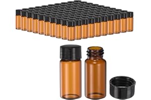 PATIKIL 10ml Amber Glass Vials, 100 Pack Sample Vials with Screw Cap Reagent Media Bottle Leak-Proof Liquid Sample Glass Vial