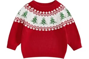 Motlapol Toddler Baby Boy Girl Christmas Outfit Tree Print Oversized Long Sleeve Crewneck Knit Sweater Winter Holiday Clothes
