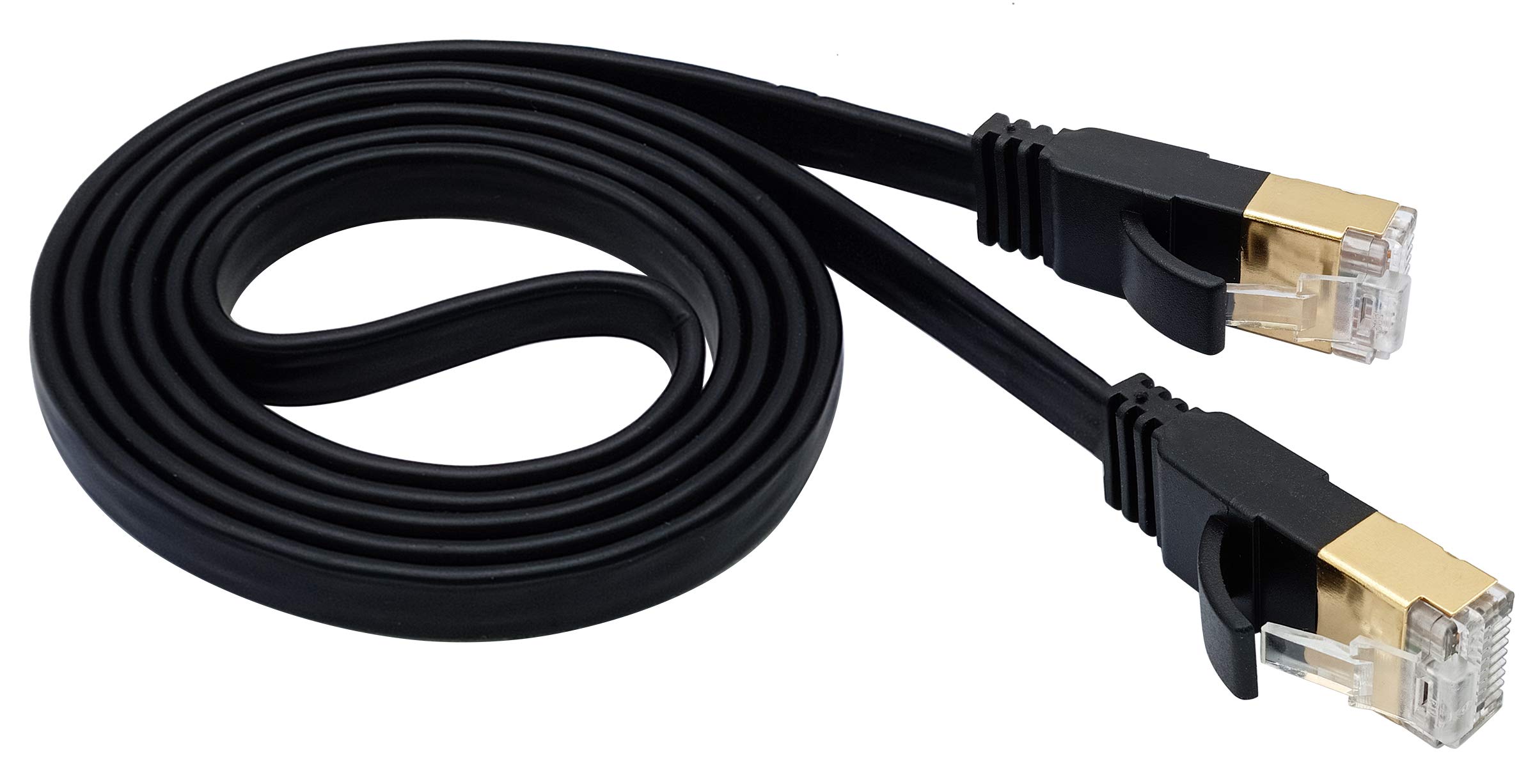 AAOTOKK Cat7 Network Cable,10 Gigabit 600Mhz Black Flat Male RJ45 Ethernet Patch Shielded Cable for RJ45 Snagless Connector Computer LAN Wire Router, Modem,Net Switch, Printers(1M/3 ft)