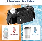 Tyuodna Baby Pram Bag Stroller Organiser with 2 Insulated Cup Holders Black view 2