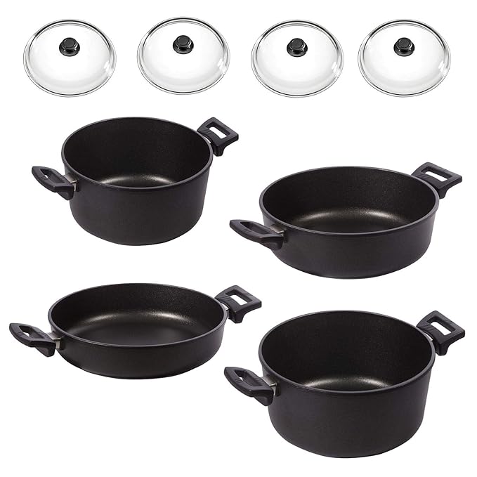 Eurolux Kochtopf Set Induktion 8-teilig antihaftbeschichtet Aluguss Kochtöpfe Bratentopf Kasserolle PFOA frei inkl. Glasdecke