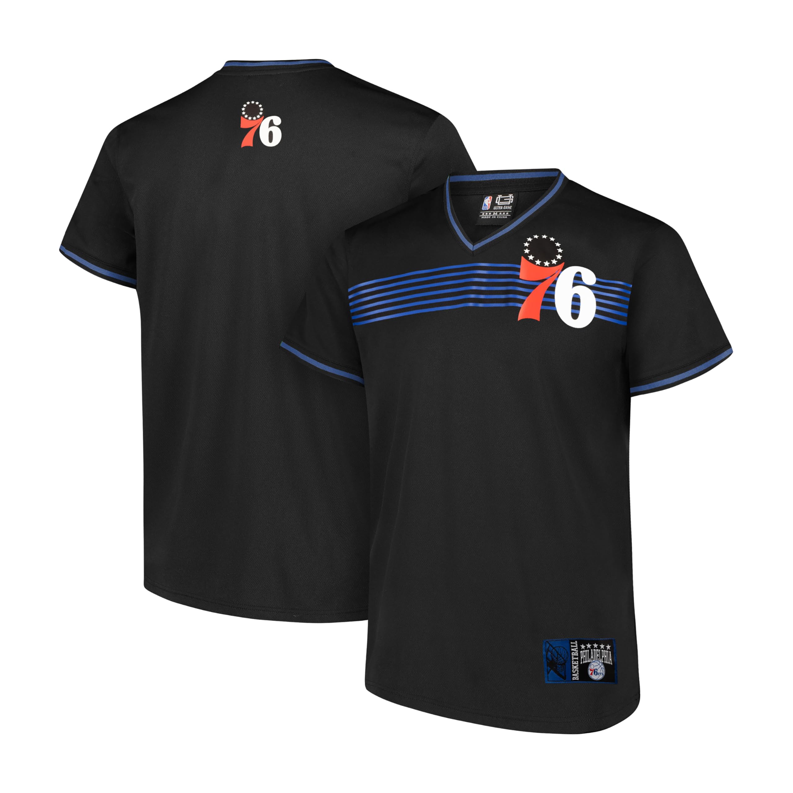 Ultra Game NBA Official Men’s Game Time Soft Mesh Short Sleeve Shirt, Philadelphia 76ers, Black, X-Large Image