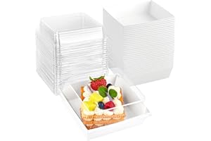 Kucoele 50 Pack Small Charcuterie Boxes with Clear Lids, To Go Paper Dessert Boxes Bakery Boxes, 5 Inches Disposable Food Containers for Cookies, Cupcakes, Slice Cakes, Strawberries (White)