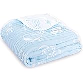 BOPRIO Muslin Baby Blanket Ultra Soft and Lightweight Versatile Swaddle and Bed Blanket for Baby Toddler Essentials Infant Shower Items, 43 x 43 Inch (Blue Ocean)
