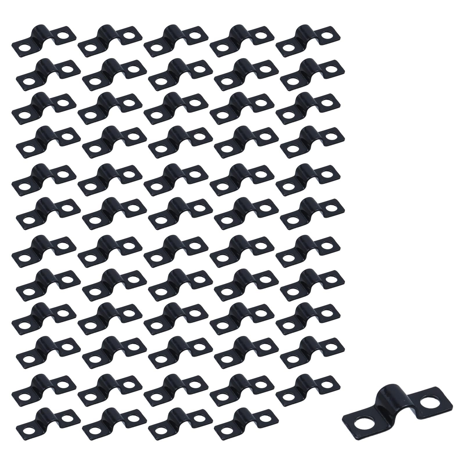Photo 1 of 1/4 Inch Conduit Clamps 60Pcs, Iron Pipe Strap Clamp, Two Hole U Bracket for Pipe, Tube, Cable, or Wire Cord Installation, Black Conduit Clip