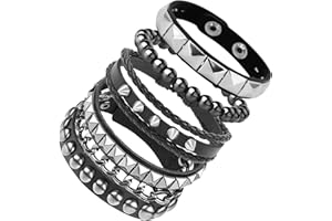 AUFORDEBATIS 4 Pcs Leather Studded Bracelets for Women, Mens Spiked Punk Rock Grunge Cuff Wristbands Emo Accessories Set for 80s 90s Outfits
