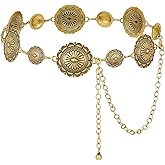 XZQTIVE Western Concho Belt for Women Silver Gold Metal Cowgirl Country Rodeo Turquoise Chain Belt for Dresses Jeans