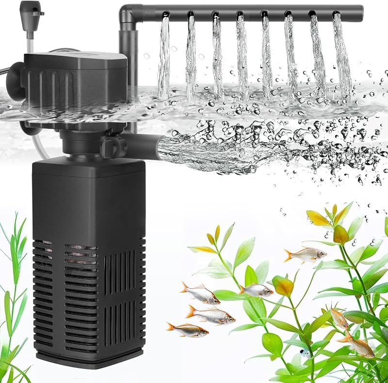 AQQA 4-in-1 Fish Tank Filter 450L/h Adjustable Pump for Tanks up to 120L