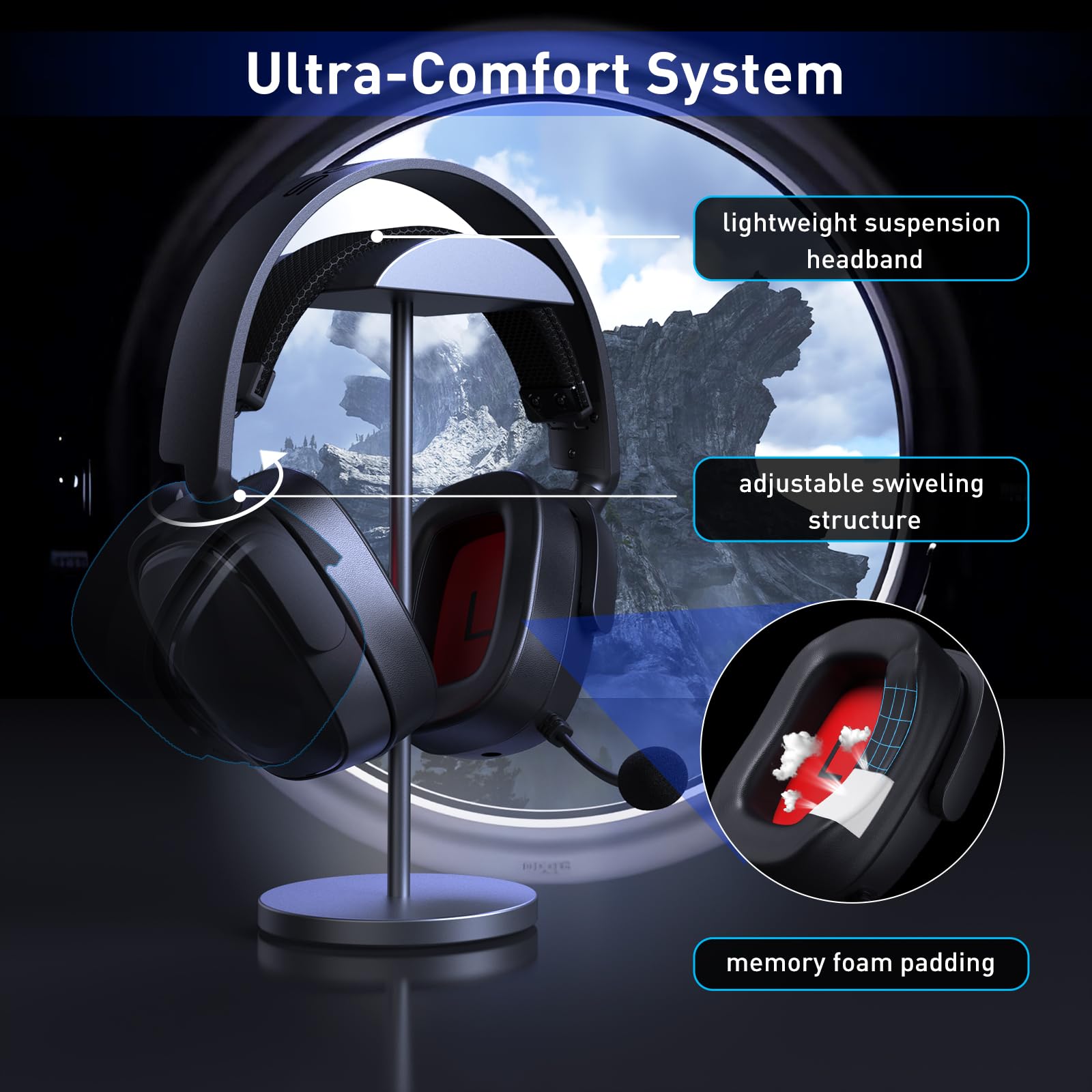 SENZER Wireless Gaming Headset with Mic for PS5/PS4 PC Switch - Bluetooth, Clear Audio, Customized Side Plates, Memory Foam Cushion - w/3.5mm Wired for Xbox One