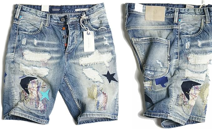 Amazon クラッシュ ダメージ ブリーチ デニムハーフパンツ メンズ レディース 並行輸入品 ミディアムパンツ 通販