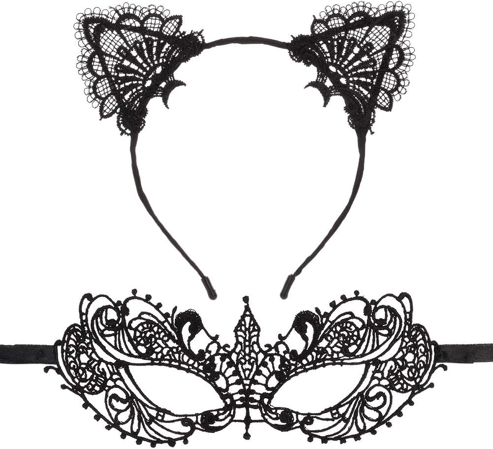 angelikashalala Lace Cat Ears Headband Sexy Masquerade Masks Eye Spoon