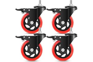 Nefish 4 Inch Stem Caster Wheels, Heavy Duty Threaded Stem Casters, UNC 3/8"-16x1", Safety Dual Locking, No Noise Swivel Casters, Set of 4 Castor Wheels for Cart, Furniture, Shelving