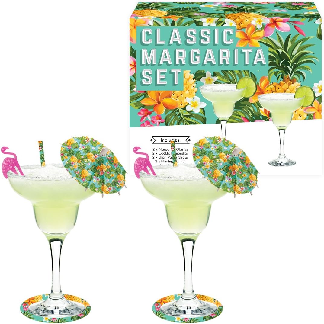 Vintage Kitchen Company Margarita Cocktail Glasses Gift Set, 11 x 11 x 17 cm