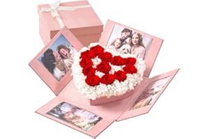 Eterfield Forever Flowers 12-Piece Preserved Roses in an Explosion Box Preserved Flowers for Delivery Prime Gifts for Wife Mother Mothers Day Valentines Day (Red Roses, Square Pink Box)