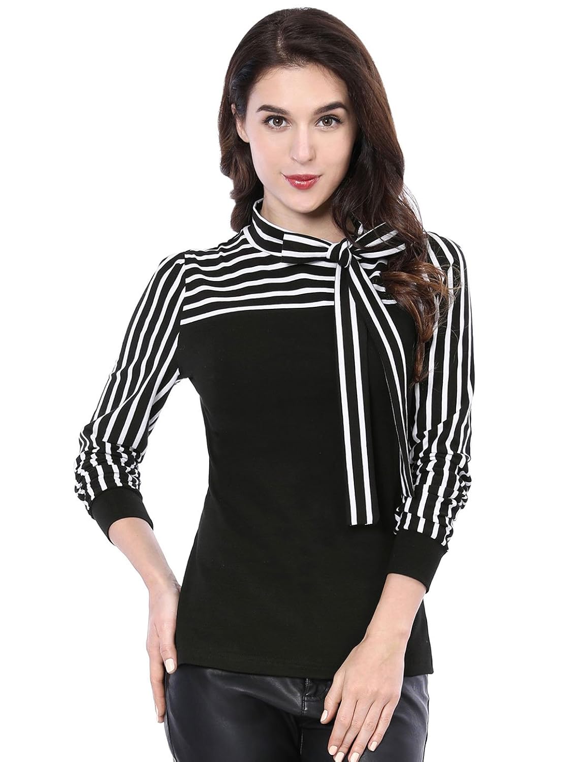 aashish garments black stripes knot women's top