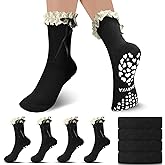 COARVXA 4 Pairs Cute Pilates Grip Socks for Women Ruffle Frilly Bow Non Slip Grip Socks for Yoga, Barre, Barefoot