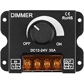KEYGMA LED Strip Light Dimmer, DC 12-24V 30A PWM Knob Dimmer for Single Color LED Strip Lights, Wall Mounted, Black (1 Pack)