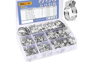 SMLCON 82 PCS Hose Clamp Assortment Kit - 304 Stainless Steel Worm Gear Hose Clamps Adjustable 1/4''- 1-1/2'' (6-38mm) Metal Fuel Line Clamp for Plumbing,Automotive And Mechanical Applications