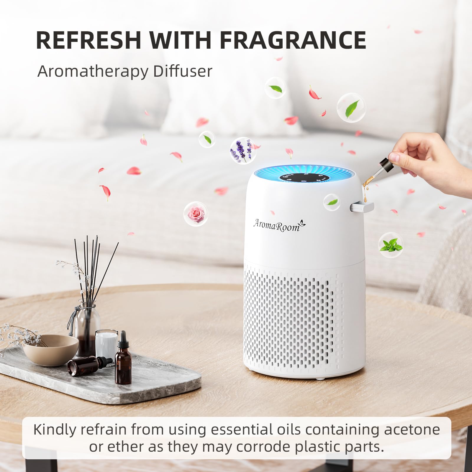 AromaRoom Air Purifiers for Bedroom with True HEPA13 Filters 3-in-1, Pet Air Purifier with Aroma Pad for Wildfires Smoke Pollen Dander, 22dB Quiet Air Cleaners for Baby Room Office Dorm