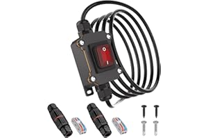 KarlKers 10FT 12V Inline Switch IP68 Waterproof, Outdoor On/Off Toggle Switch with Waterproof Junction Box, DC 12V-24V 20A On Off Switch 12 Volt Inline Cord Switch with Red LED Rocker Button