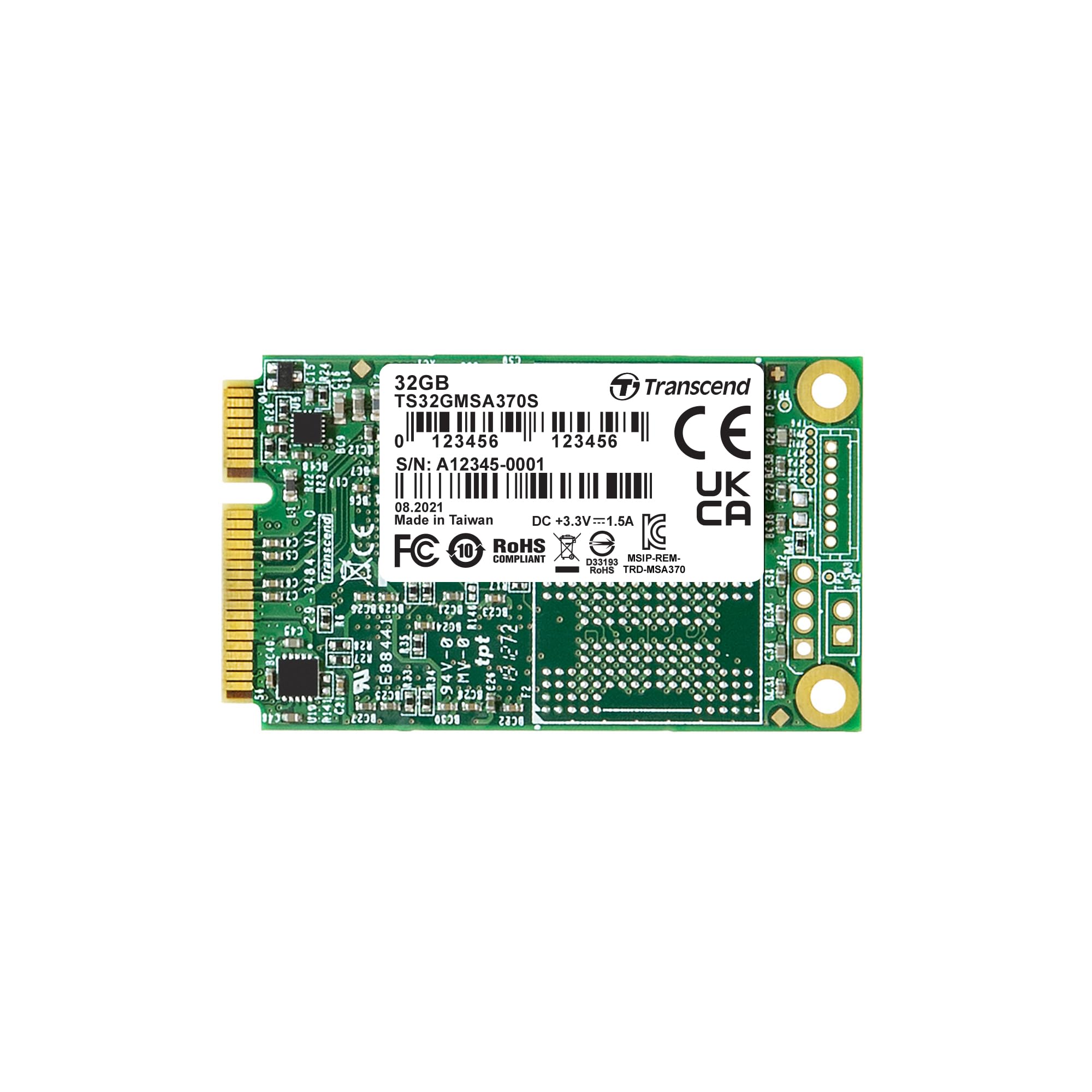 Transcend MSA370S 32GB SATA III 6Gb/s SSD, Read/Write up to 280/50 mb/s with MLC Flash and with DRAM Cache TS32GMSA370S