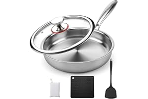 KEGDAN 12 inch Stainless Steel Frying Pan,Tri-Ply Stainless Steel Pan with Lid,PFOA Free Skillet,Dishwasher Safe,Induction Co