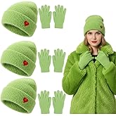 Chicingyou 6 Pcs Plush Christmas Santa Hat Green Furry Gloves Set Christmas Hat Green Glove for Holiday Cosplay Accessories Men Women