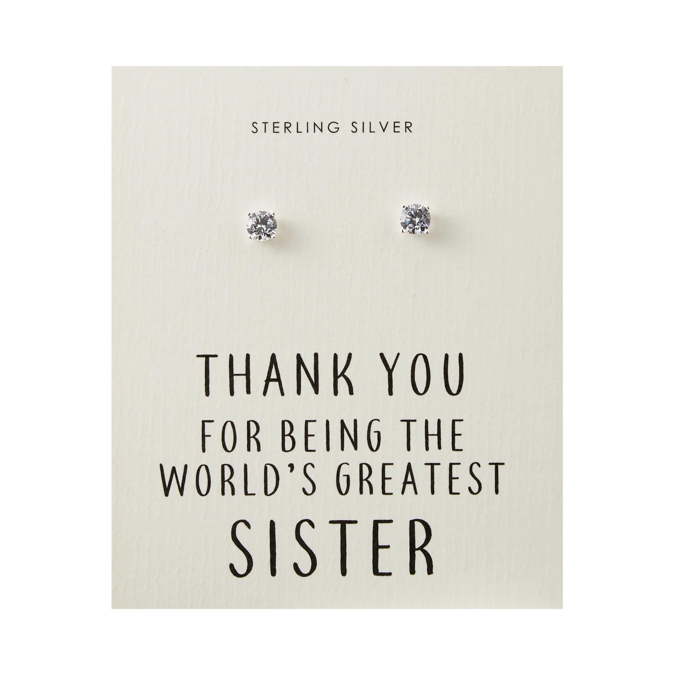 Philip Jones Sterling Silver World's Greatest Sister Crystal Earrings