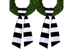 CHMACURA 2 Pieces Wreath Sash for Front Door, Birthday Horizontal Striped Sash Black White Burlap Wreath Accessories for Home Wedding Decorations