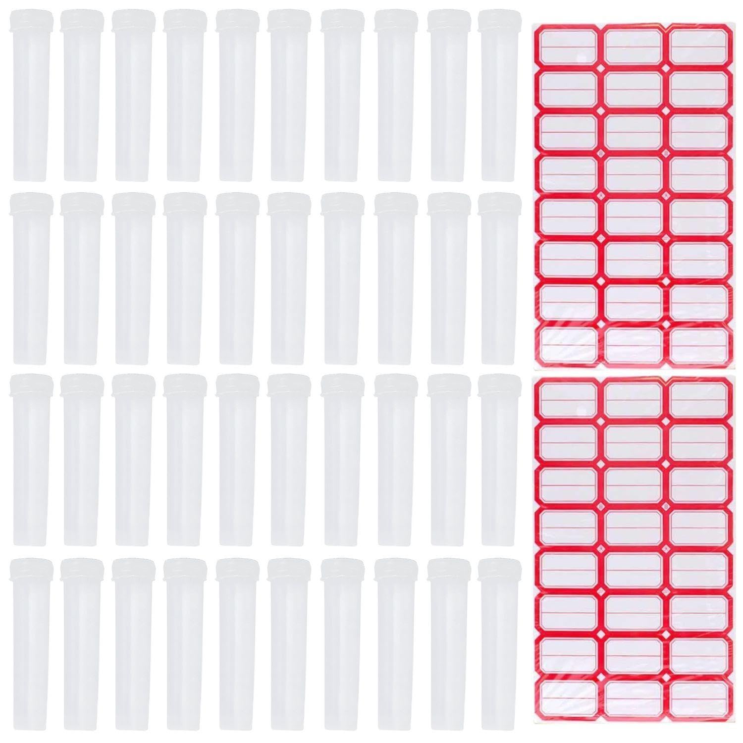 40 Pieces Flower Nutrient Tubes and 2 Label Stickers, Clear Plastic Tubes, Reusable Plastic Tubes, Mini Plant Containers