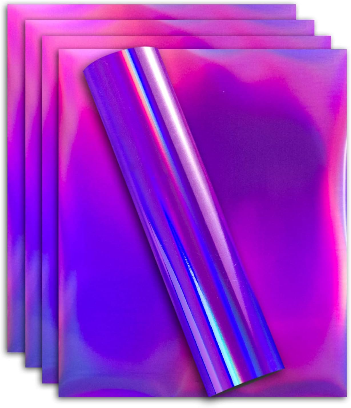 Pumpkin Brother Iridescent Holographic Stretchable Metallic Heat Transfer Vinyl Pink Foil, Iron On HTV Bundle for DIY Your Own Clothes, 12x10 Inch, Pack of 5 Sheets, Eco-Friendly