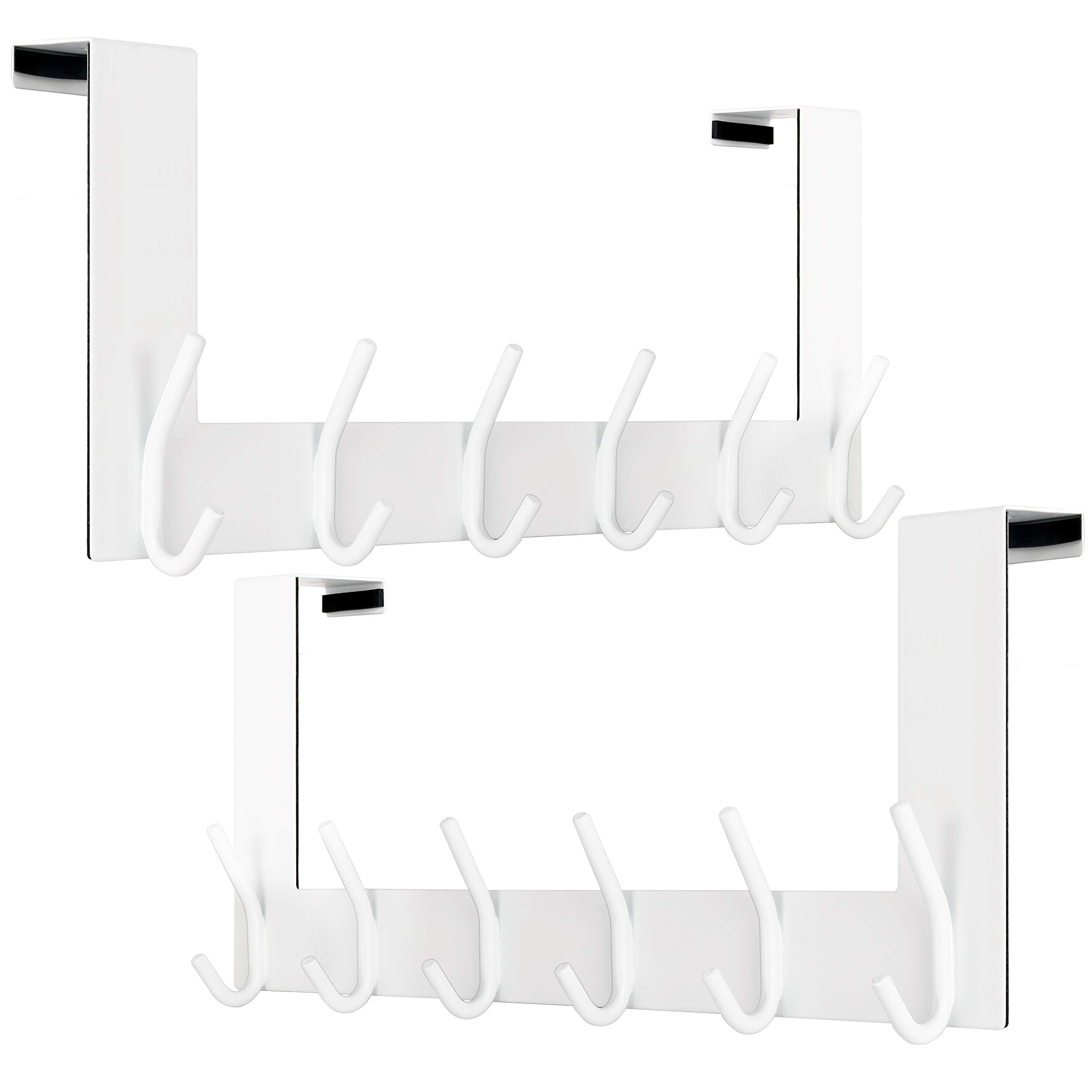WEBI Over The Door Hook,Over Door Hanger Coat Rack,Over The Door Towel Rack,Towel Hanger,6 Hooks for Hanging Clothes,Hats,Bathroom,White,2 Packs