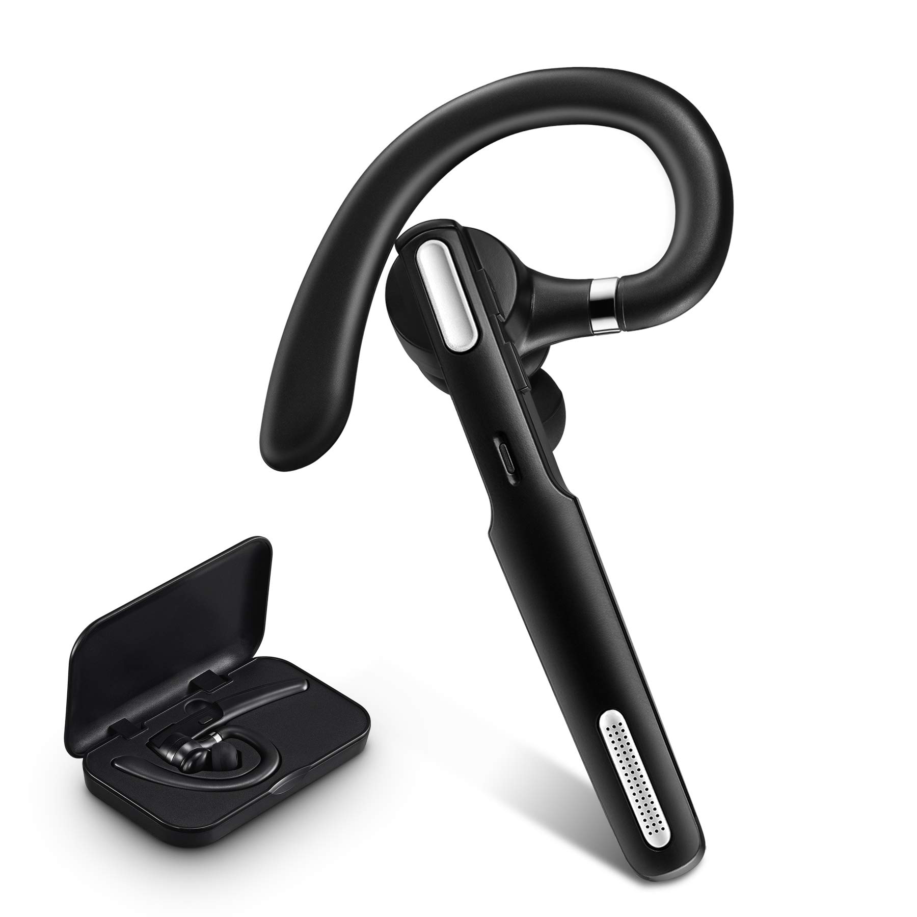 ICOMTOFIT Bluetooth Headset, Wireless Bluetooth Earpiece IPX7 V5.0 Hands-Free Earphones with Built-in Mic for Driving/Business/Office, Compatible with iPhone and Android (Black)