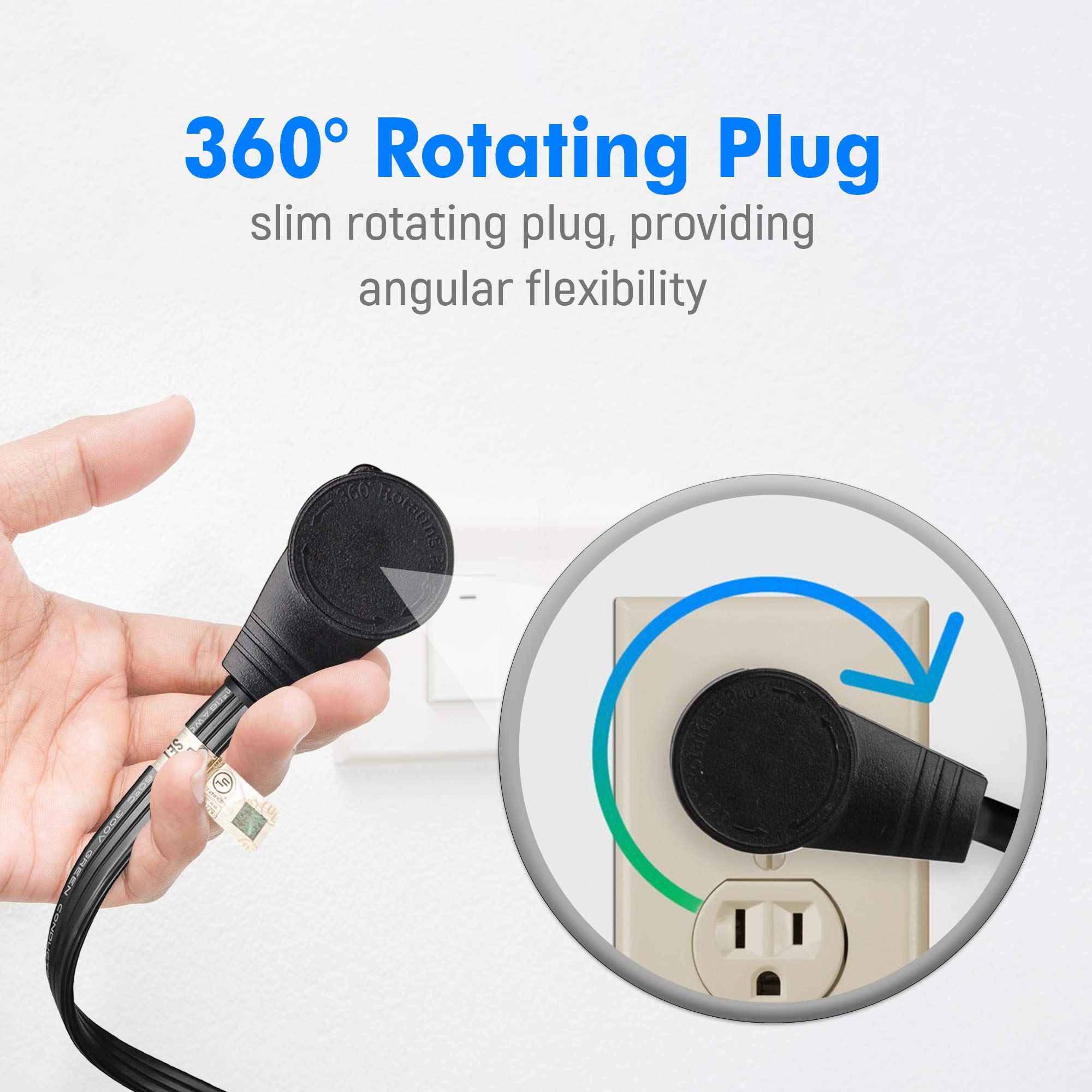 Maximm Cable 4 Ft 360° Rotating Flat Plug Extension Cord/Wire, 16 AWG