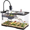 (Tank + Light + Filter + Filter Balls) Turtle Tank Kit, Turtle Tank Starter Kit,Bottom Drainage, Multi-Function Areas for Turtles, Crabs,Fishes, Amphibians,Reptiles. (15.75 x 8.64 x 8.64 Inch)