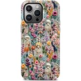 Cute Halloween Skeleton Flower Phone Case for iPhone 13 Pro Max, Compatible with Magsafe, Trendy Vintage Spooky Floral Magnetic Slim Silicone Shockproof Protective Women Girl Cover Case