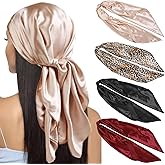 WOVOWOVO 35” Large Satin Square Head Scarf, 4PCS Silk Like Neck Scarf Hair Sleeping Wraps Satin Silk Scarfs for Women