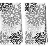 Artoid Mode Grey Dahlia Floral Kitchen Towels Dish Towels, 18x26 Inch Quick Dry Microfiber Cloth Hand Towels for Kitchen Drying Set of 2