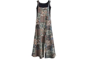 KMAZN Women's Casual Loose Long Cotton Overalls Bib Rompers Baggy Plus Size Boho Flora Printl Jumpsuits Wide Leg Pants