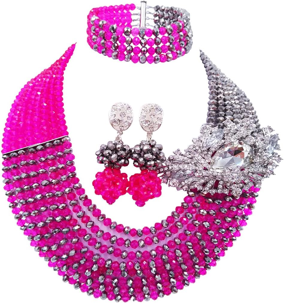 8 Rows African Bead Necklace Jewelry Set for Women Nigerian Wedding Bridal Jewelry Sets