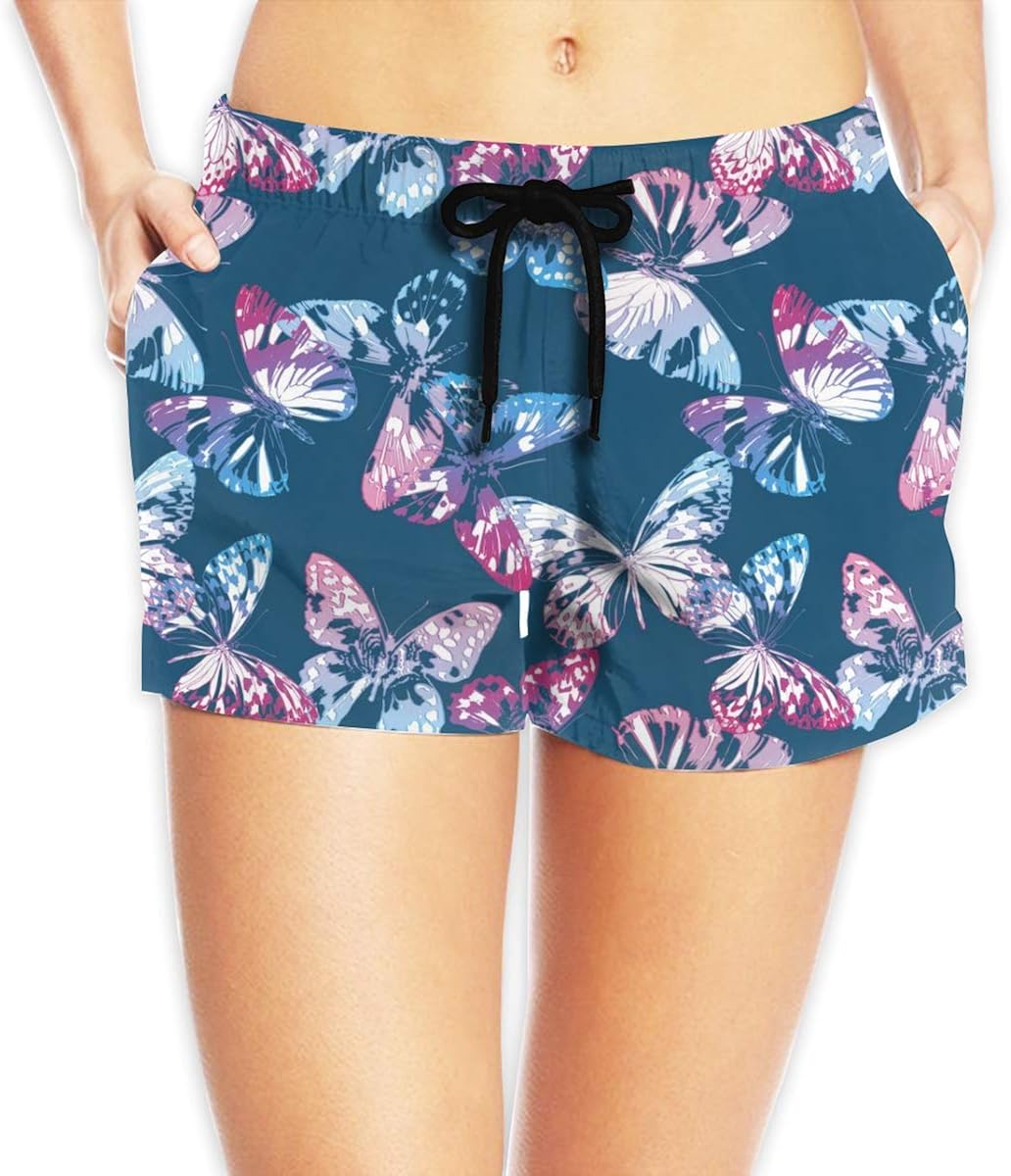 Redsheep Butterfly Butterflies Shorts de Playa para Mujer Shorts de