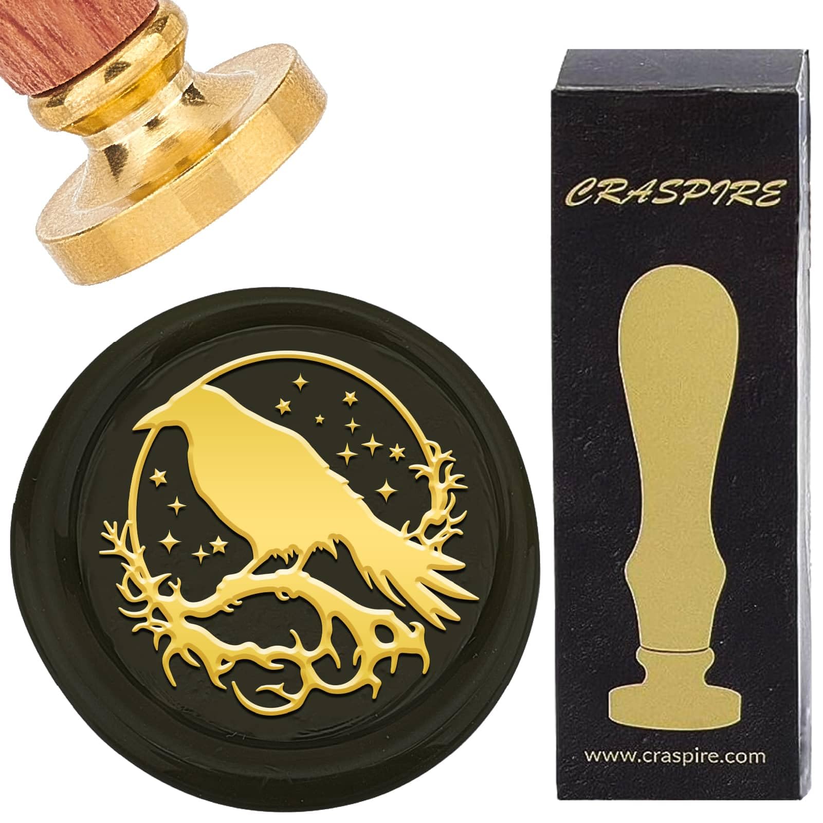 CRASPIRE Raven Wax Seal Stamps Retro Star Branch Sealing Wax Stamp 25mm Removable Brass Head with Rosewood Handle for DIY Scrapbooking Invitation Gift Wrap Envelopes Wine Packages