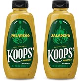 Koops Jalape&ntilde;o Mustard, Spicy Pepper Sauce, 12 Oz, Pack Of 2 | Hot Pepper Condiment For Burgers Bratwurst Hot Dogs Tacos Sandwiches Pretzels Grilling Dipping Marinades Cookouts Tailgating