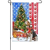 Merry Christmas Beagle Puppy Dog Tree American Flag Garden Flag 12x18 Inch Double Sided Vertical Decoration Yard Small Flag For Outside Holiday Seasonal Outdoor