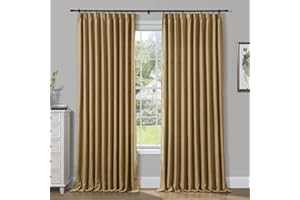 ChadMade Pinch Pleated Curtain 52W x 84L Inch Solid Thermal Insulated Blackout Patio Door Panel Drape for Traverse Rod and Track, Wheat (1 Panel)